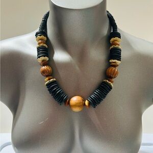 1970’s Chunky Geometric Wooden Bead Necklace